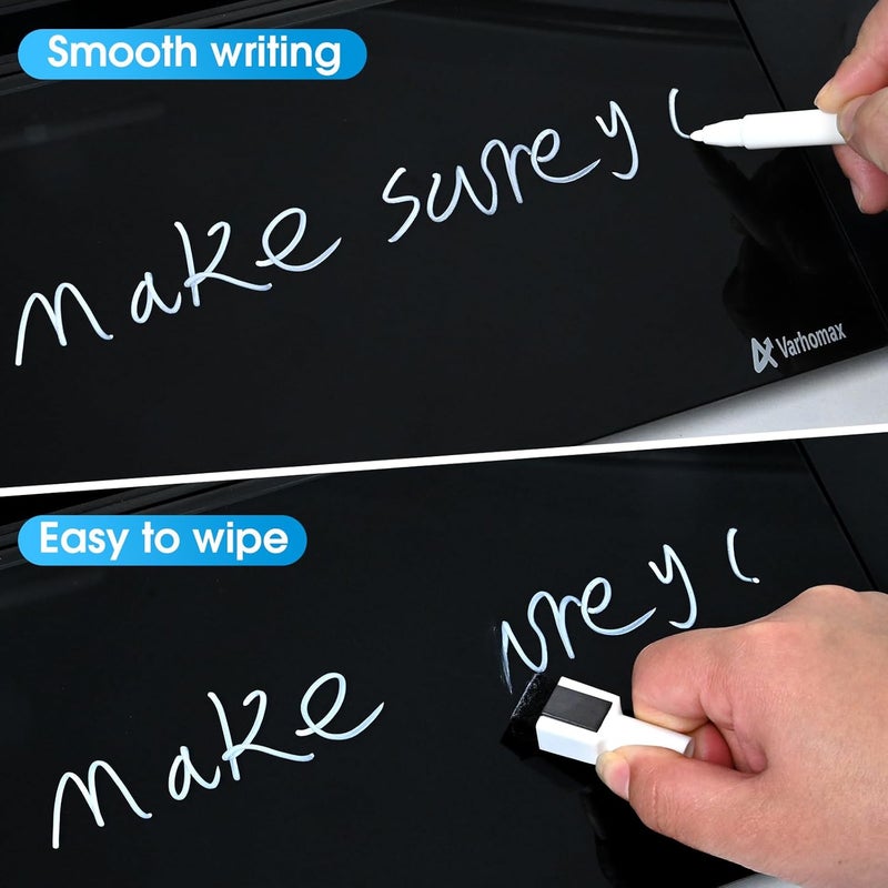 Varhomax Glass Desk Whiteboard Black with Wireless Charger, Desktop Dry Erase White Board with Storage,to Do List Memo Notepad for Home and Office - Image 5